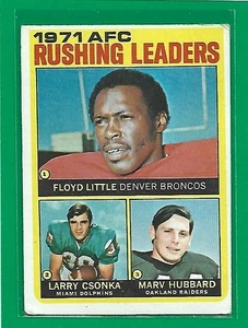 1972 Topps Fútbol Líderes de la AFC Larry Csonka, Floyd Little, Marv Hubbard #1  - Imagen 1 de 10