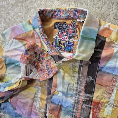 Robert Graham Shirt Mens Large Flip Cuff Colorful Jacquard Disco 70s Art To Wear - Image 1 of 4