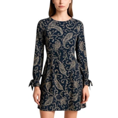 H&M пейсли платье темно-синий длинным рукавом галстук манжеты размер США 6 - Изображение 1 из 4