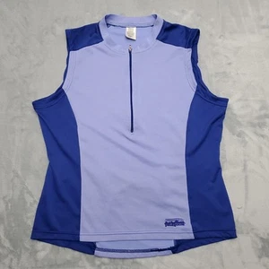 Patagonia Jersey Womens L Blue Colorblock Sleeveless Zip Cycling Outdoor VTG USA - Picture 1 of 10