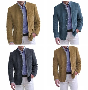 Men corduroy Jacket Fall Winter Sport Coats mandarin collar Retro Blazer Fashion - Picture 1 of 13