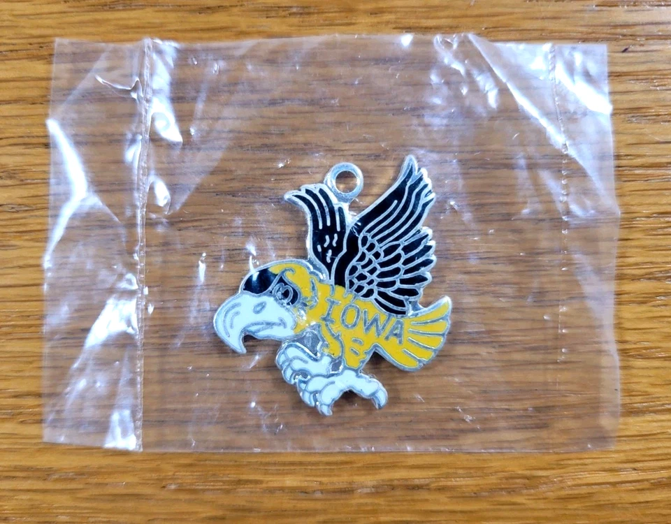 Iowa Hawkeyes Charm Metal Dorado Negro Retro Herky 1" Llavero Collar Pulsera Foto 1 de 3