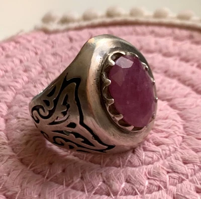 Sizable Handmade Ruby Yaqout 925 Silver Men's Ring natural ring خاتم ياقوت طبيعي - Image 1 of 4