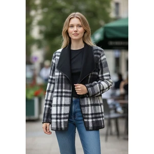 Neu mit Etikett Parasuco Boucle karierte Strickjacke Jacke, vorne offen, schwarz & grau, Größe Medium - Bild 1 von 12
