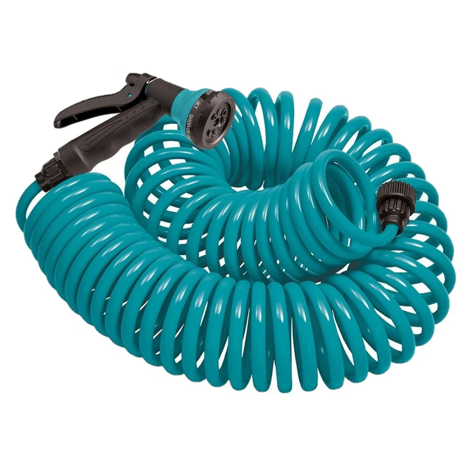 Orbit 25 Foot Teal Coil Garden Hose With 8 Spray Pattern Nozzle (open Box)