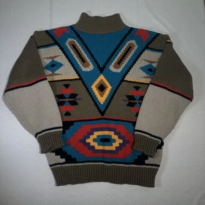 Suéter Vintage Moda Avon Marrón/Multicolor Estampado Azteca Talla Grande - Imagen 1 de 8