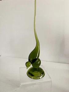 Viking Bird Glass Figurine Long Tail Green Avocado 10 1/4” Tall Decor Euc!! - Picture 1 of 15