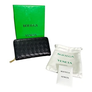 Cartera Cartera Bottega Veneta Intrecciato Cuero Cremallera Alrededor Negra Cartera Monedero - Imagen 1 de 24