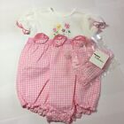 Baby Girls Romper checked embroidered floral Spanish Style  Pink/white 0-3 month