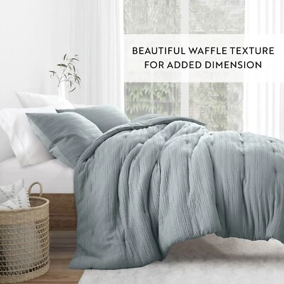 Luxury Waffle Textured 3-Piece Comforter Set: All-Season Down Alternative - Image 1 of 4