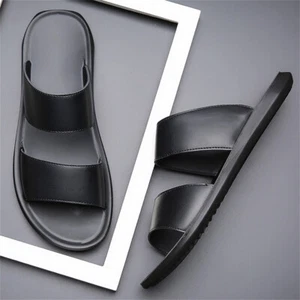 Men's Genuine Leather Slide Sandal Men's Outdoor Sports Slippers Beach Sandals - Picture 1 of 12
