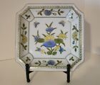 Andrea by Sadek Square Porcelain Plate with Blue & Yellow & Gold Flowers #9001