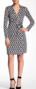 Talla 12 Diane von Furstenberg DVF Nuevo Logotipo Jeanne Estampado Negro Envoltura Vestido de Seda Nuevo con etiquetas - Imagen 1 de 2