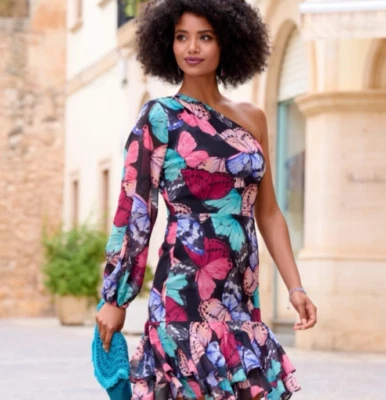 Vestido Boston Proper Mariposa Un Hombro Mujer 6 Colorido Caprichoso Hada Foto 1 de 4