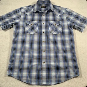 Pendleton Shirt Mens Medium Blue Plaid Pearl Snap Button Up Western - Picture 1 of 13