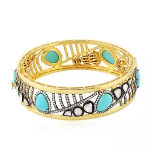 Brazalete brazalete chapado en oro turquesa diamante talla rosa de 5,96 quilates plata 925 - Imagen 1 de 6