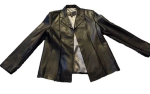 Guess Vintage Leather Black Blazer Jacket Lined Button Jacket Y2K Womens Large - Picture 1 of 9