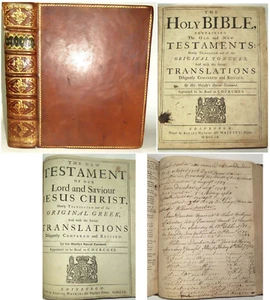 1752  CLAN DUNBAR SCOTTISH KING JAMES HOLY BIBLE WITH FAMILY GENEALOGY Scotland - Picture 1 of 20