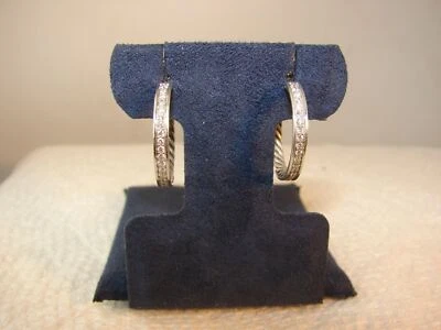 David Yurman Sterling Silver 20 mm Diamond Hoop  Pierced Earrings - Image 1 of 4