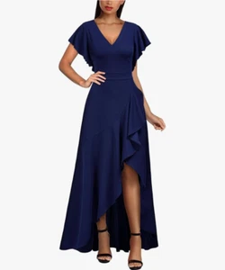 Miusol Women's Formal V Neck Ruffle Split Evening Party Long Dress (Navy, XL) - Picture 1 of 5