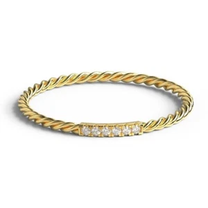 Twisted Band Fine Anniversary Ring 14k Yellow Gold Natural Diamond - Picture 1 of 5