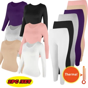 Conjunto térmico de top y pantalón para mujer ropa interior larga Johns capa base ultra suave cálido - Imagen 1 de 19