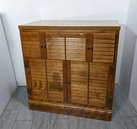 Vintage Country Home MORRIS Rustic Farmhouse Maple Cabinet Table Louvered Doors Cover