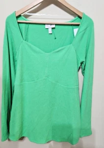 Long Sleeve Green Corsetry Ribbed Maternity Shirt - Isabel Maternity Large - Picture 1 of 5
