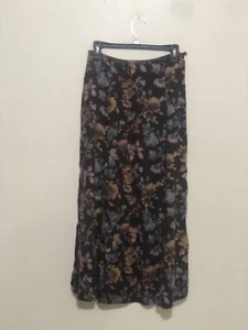 Liz Claiborne Lizsport Maxirock geblümt braun seitlicher Reißverschluss & Knopf Gr. 6 - Bild 1 von 7