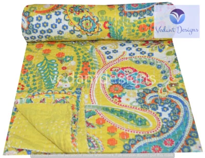 Colcha Boho Hippie Hecha a Mano Paisley Kantha Bordada Manta Individual Foto 1 de 4