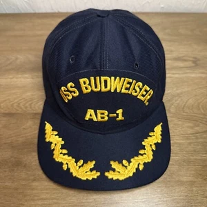 Cappello Berretto Snapback Vintage New Era USS Budweiser AB-1 Taglia M/L Blu Oro Regolabile - Foto 1 di 14
