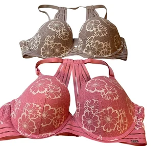 Set of 2 Victoria's Secret PINK Women's 36D Lightly Lined Lace Racerback Bra - Picture 1 of 4