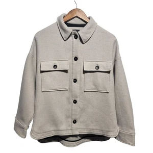 Zara Size XS Manteco Italian Wool Button Up Oversized Shacket Jacket Cream - Picture 1 of 5