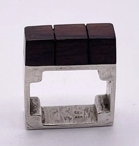 Vintage Sterling Silver Tropical Wood Square Mexican Ring Size 9.5? - Picture 1 of 8