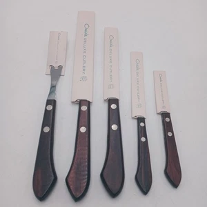 Oneida Deluxe Coltelli Inox Manico Legno #102/124/131/137/152 Lotto di 5 - Foto 1 di 14