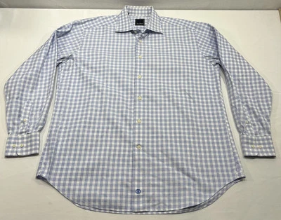 Camisa de vestir para hombre David Donahue talla 16,5 -16 1/2 - 34/35 - abotonada azul blanco Foto 1 de 4