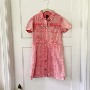 GAP girl’s sunrise pink denim shirt dress button down front sz M preppy pocket - Picture 1 of 11