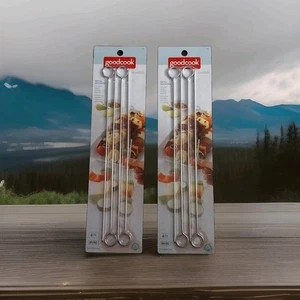 2 4 Packs Of Goodcook Metal Skewers Flat Sided Design BPA Free Durable/Reusabe - Picture 1 of 1