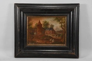 N50K49- Altmeister Gemälde mittelalterliche Dorfszene wohl 17./18.Jh - Bild 1 von 12