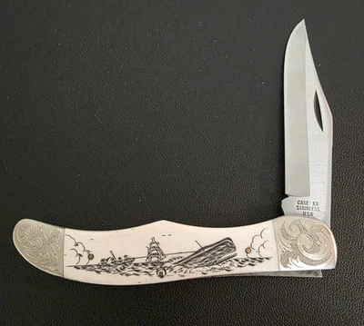 1979 CASE XX NANTUCKET SLEIGH RIDE SCRIMSHAW FOLDING HUNTER W DISPLAY BOX & COA - Image 1 of 4