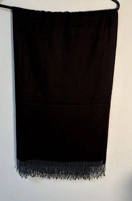 Black Cashmere Silk Pashmina Shawl With Beaded Fringe NWT - Image 1 of 4