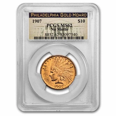 Золотой индийский орел 1907 $10 MS-62 PCGS (Филадельфийский золотой клад) - Изображение 1 из 3