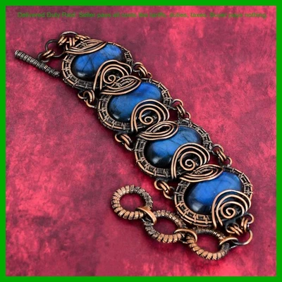 Christmas Deal Copper Labradorite Stone Wire Wrapped Chain Wedding Gift Bracelet - Image 1 of 4
