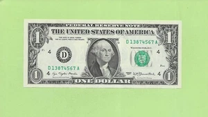 1977 ..UNCIRC $1  D 1387 4567 A  .... 1977 $1  D-A    LADDER NOTE   '4567' - Picture 1 of 2