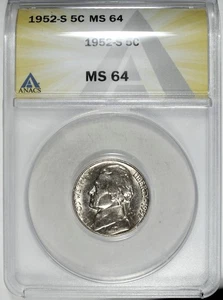 1952 S ANAC's MS 64 Jefferson Nickel ☆☆ Great For Sets ☆☆ 192 - Bild 1 von 2