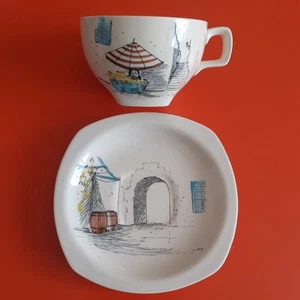 Vintage Retro 1950s Midwinter Ceramic Riviera Hugh Casson Cup Saucer Mid Century - Picture 1 of 11