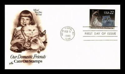 DR JIM STAMPS US COVER DOMESTIC CATS SIAMESE AND EXOTIC SHORTHAIR FDC ARTCRAFT - Image 1 of 2