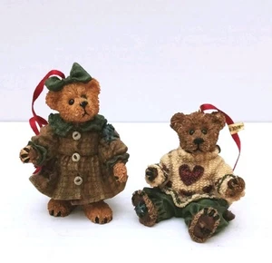 Boyds Bears Bailey Matthew Heart Sweater Plaid Dress Ornaments Lot Of 2 1997 - Picture 1 of 5