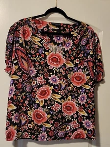 Cynthia Rowley Floral Print Ruffled Short Sleeve Blouse Top Women’s 1X - Picture 1 of 4