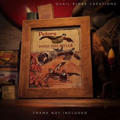 Impresión artística vintage de escopeta Peters 8X10 codorniz caza perro cabaña decoración de pared Foto 1 de 4